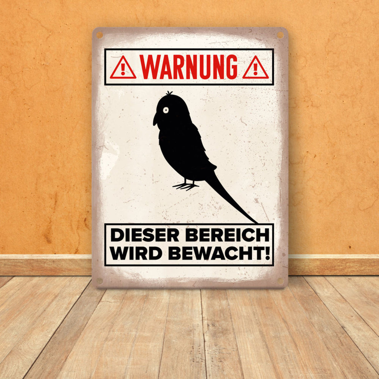 {Vorsicht Kanarienvogel} Metallschild mit Vogel Silhouette