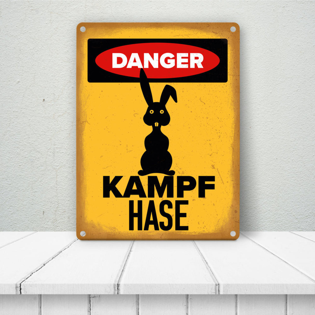 Vorsicht Hase Metallschild mit Hasen Silhouette