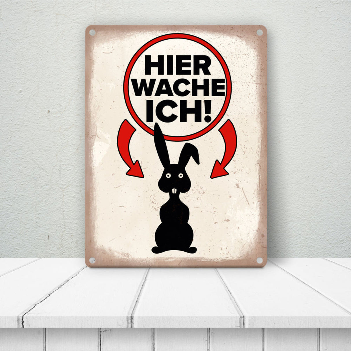 Vorsicht Hase Metallschild mit Hasen Silhouette