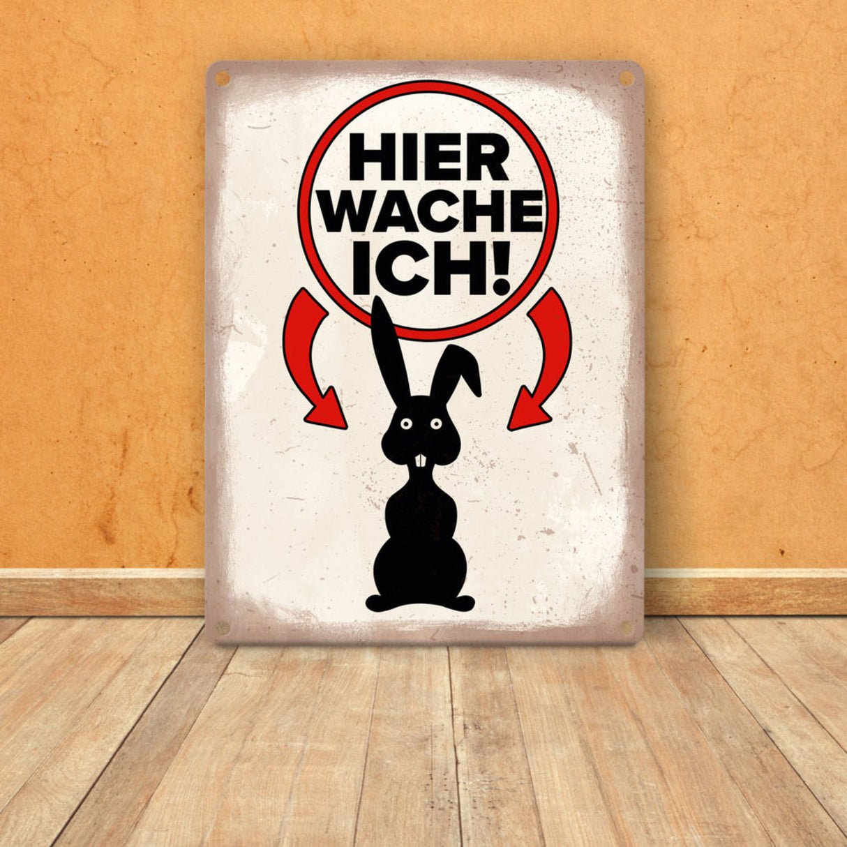 Vorsicht Hase Metallschild mit Hasen Silhouette