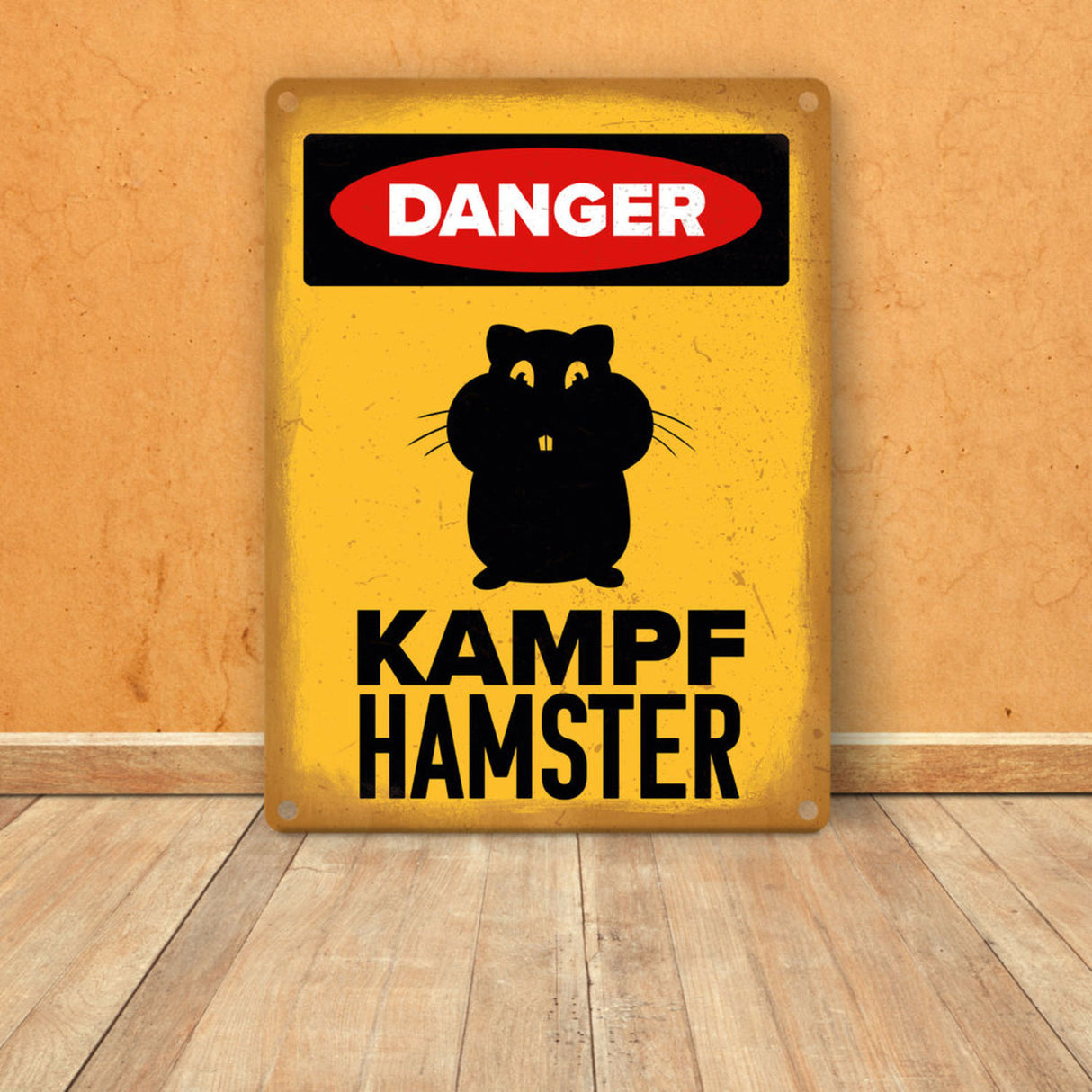 Vorsicht Hamster Metallschild mit Hamster Silhouette