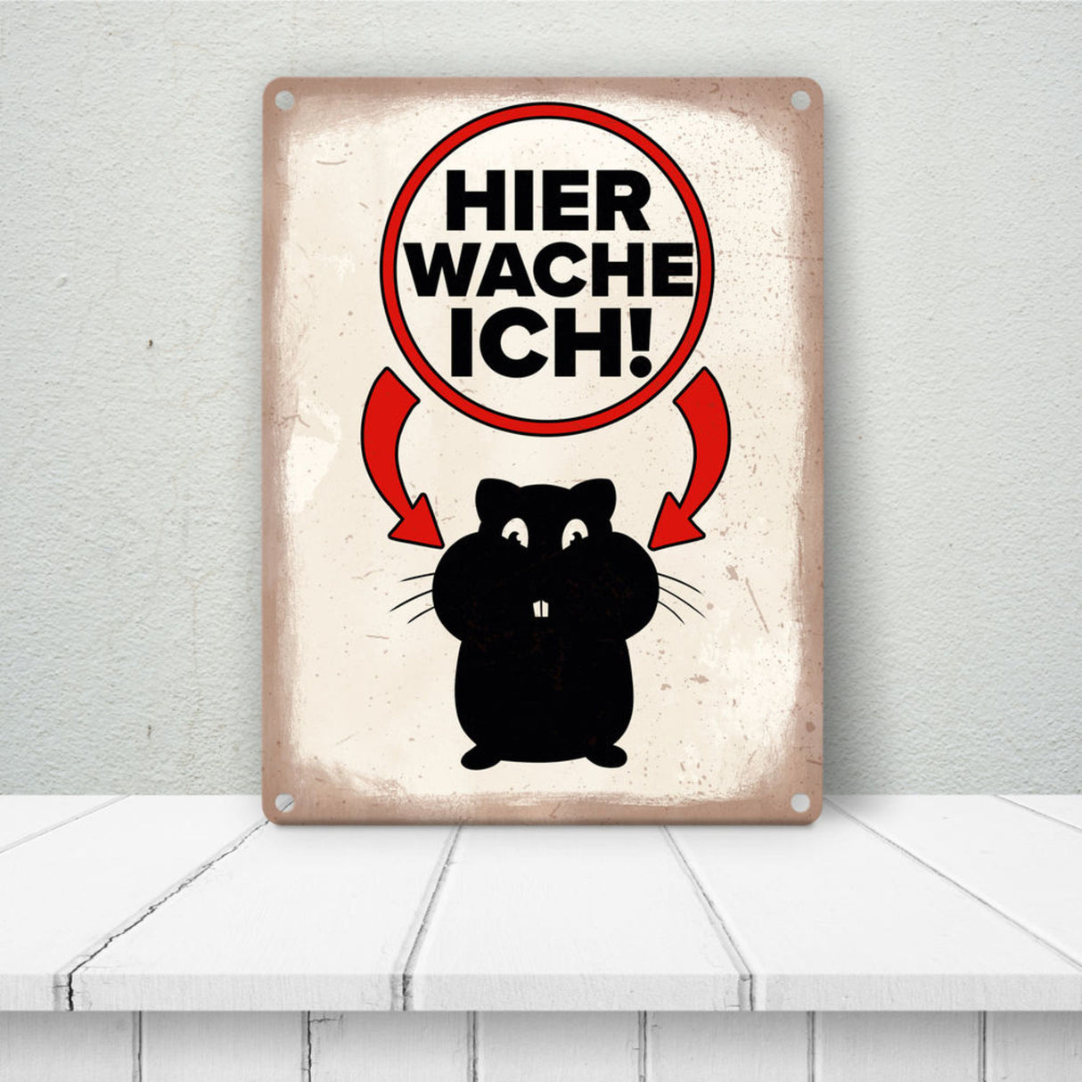Vorsicht Hamster Metallschild mit Hamster Silhouette