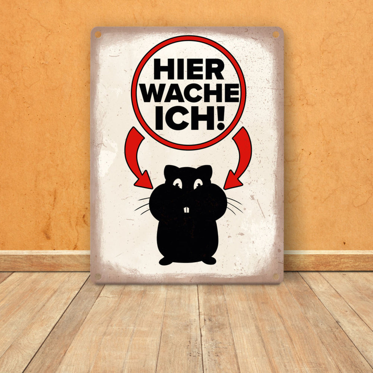 Vorsicht Hamster Metallschild mit Hamster Silhouette