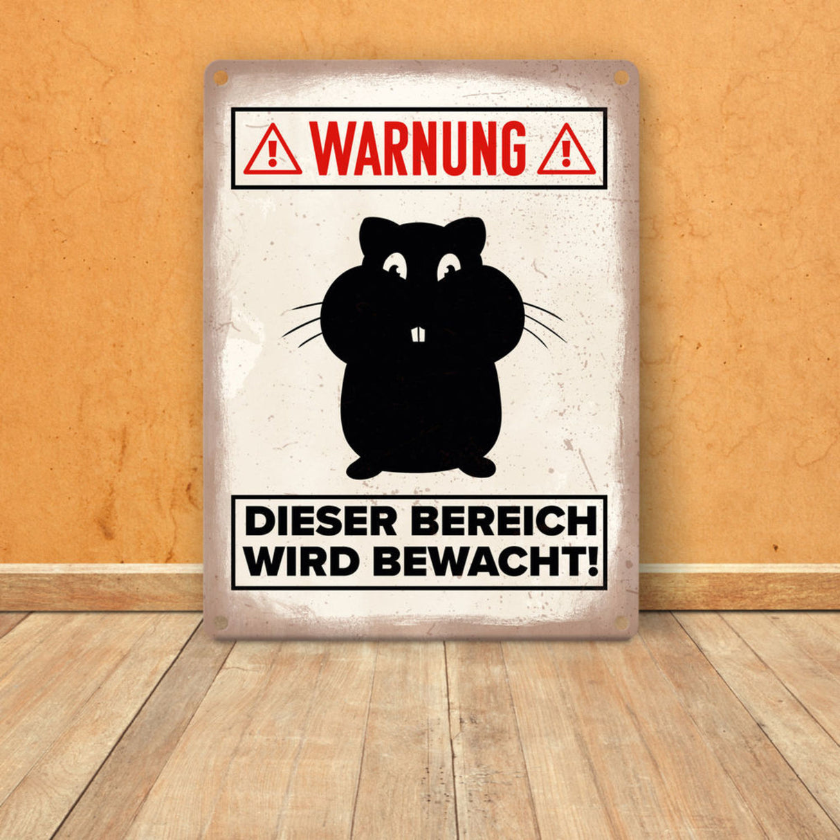 Vorsicht Hamster Metallschild mit Hamster Silhouette