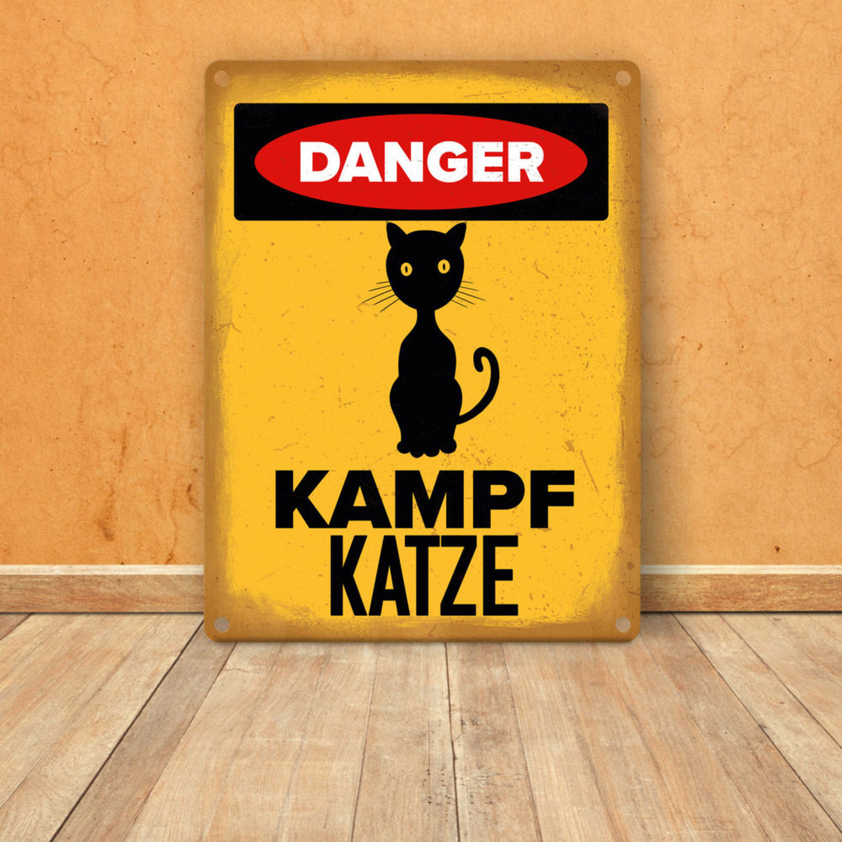 Vorsicht Katze Metallschild mit Katzen Silhouette