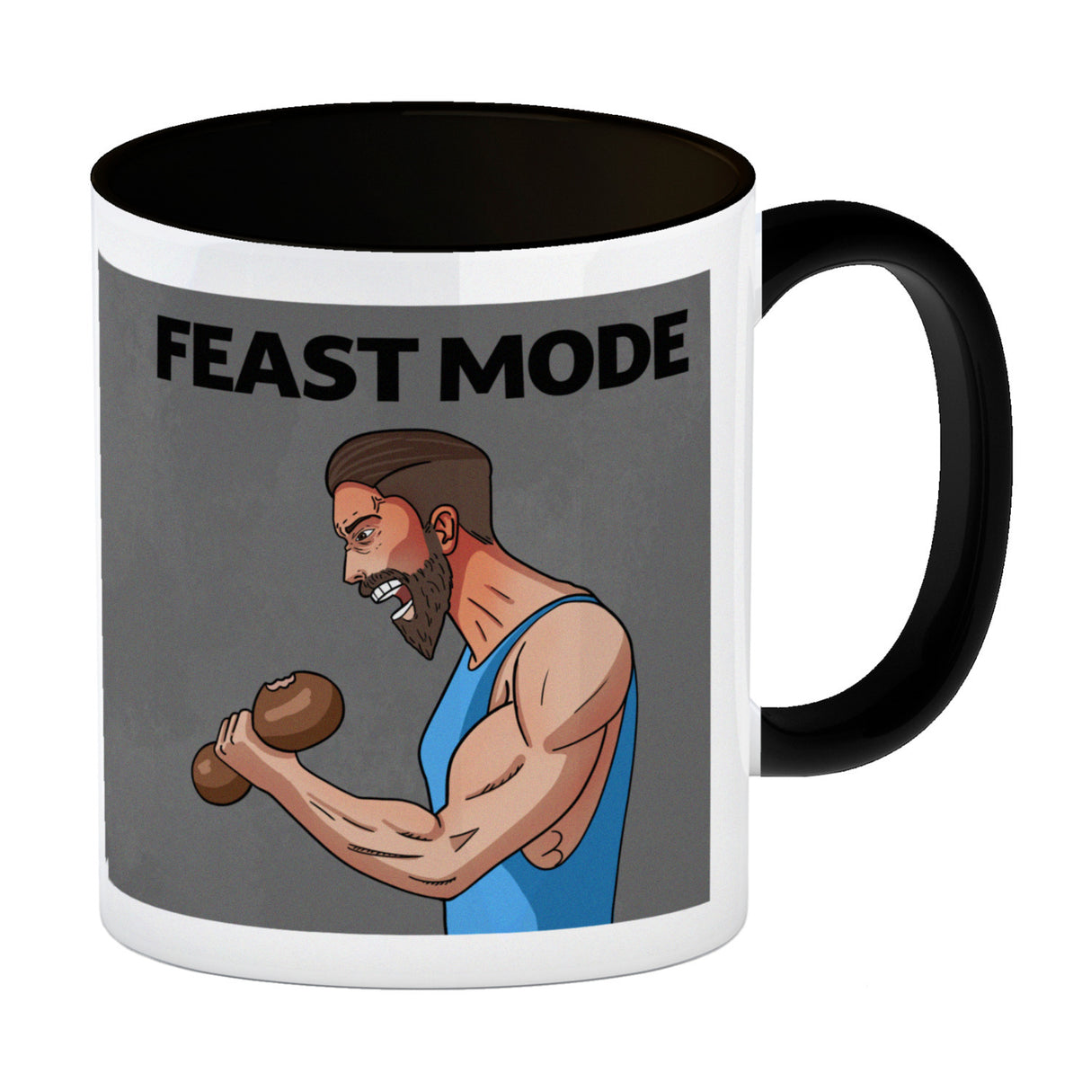 Feast Mode Kaffeebecher mit Bodybuilder Motiv