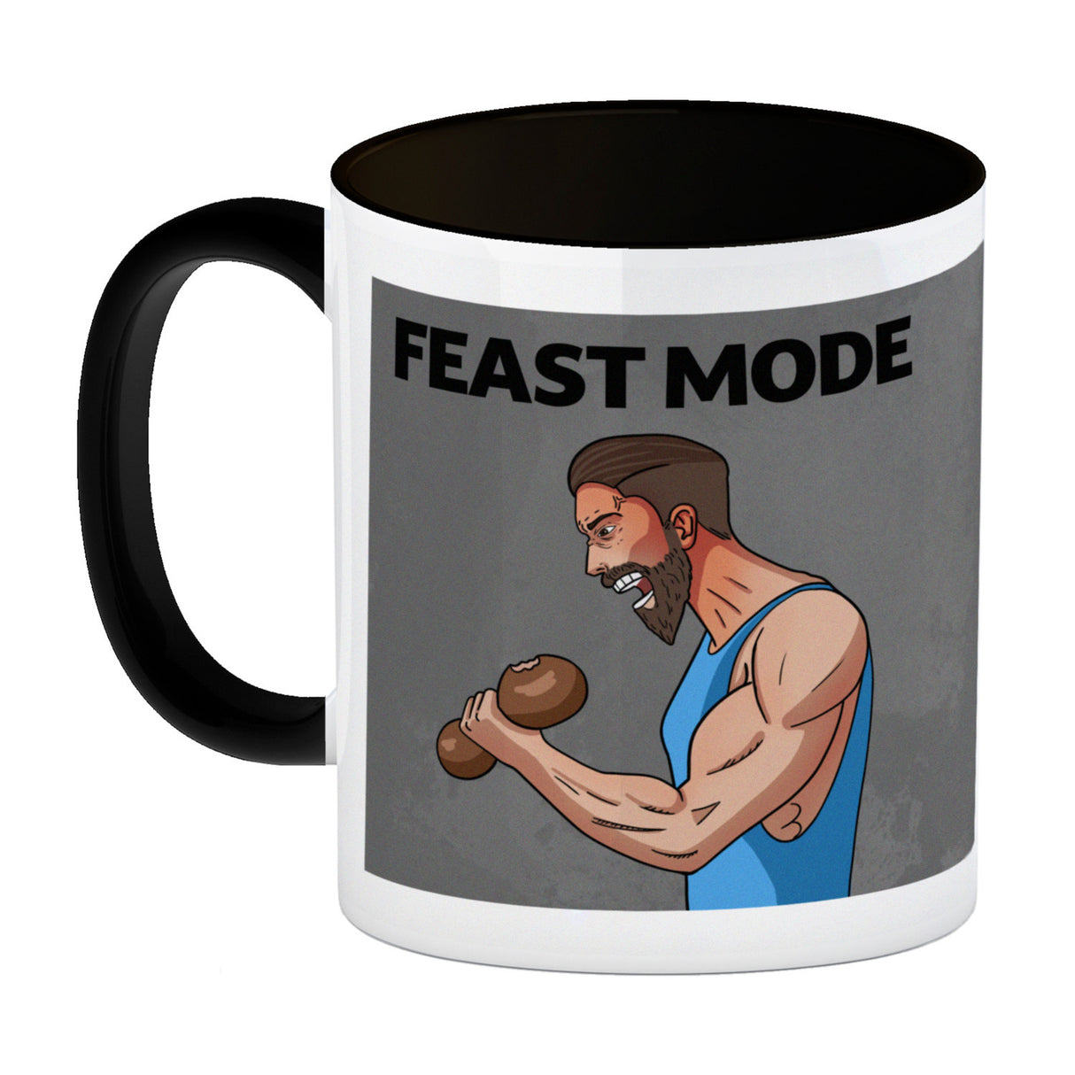 Feast Mode Kaffeebecher mit Bodybuilder Motiv