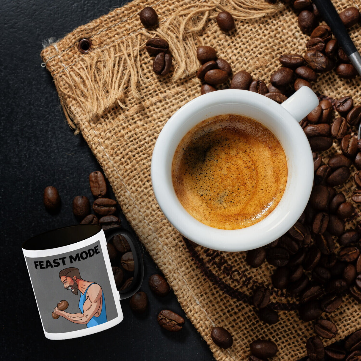 Feast Mode Kaffeebecher mit Bodybuilder Motiv