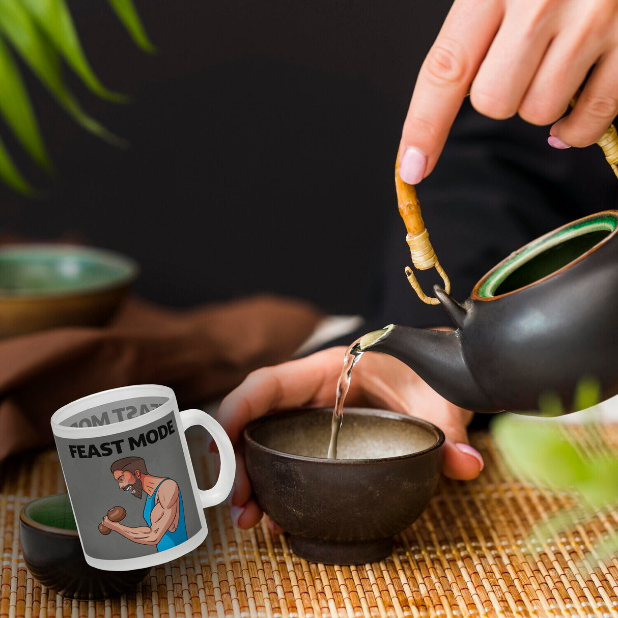 Feast Mode Kaffeebecher mit Bodybuilder Motiv