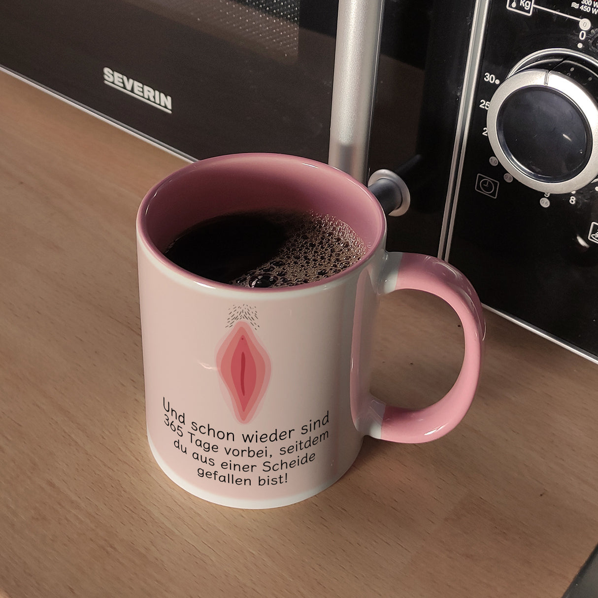 Wieder sind 365 Tage vorbei… Geburtstag Kaffeebecher mit Scheide Motiv
