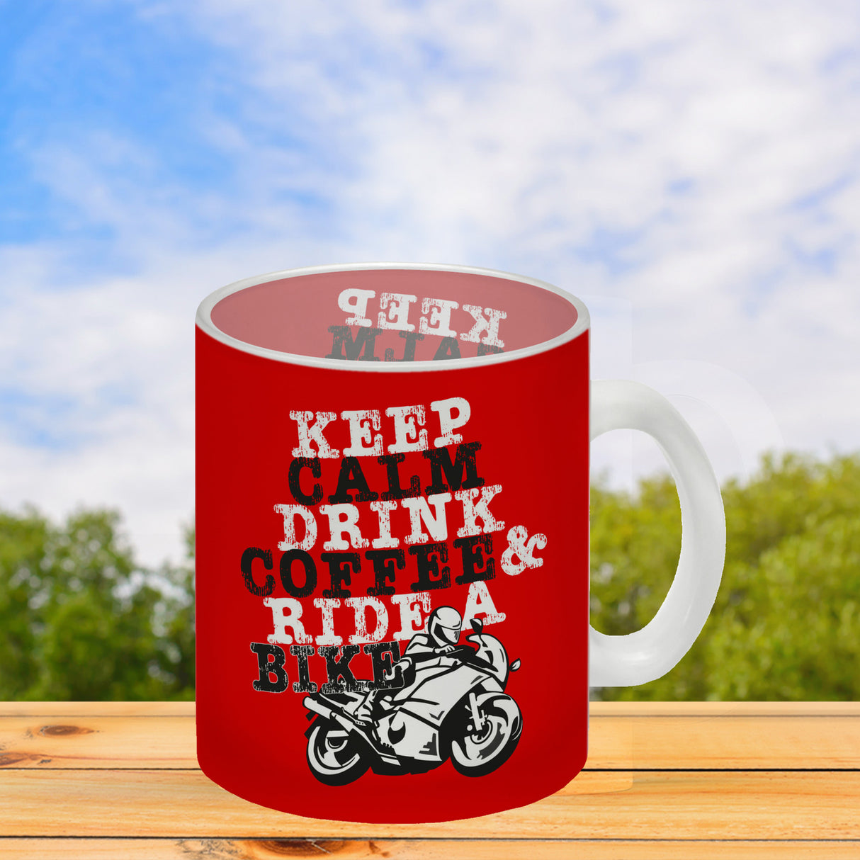 Keep calm & ride a bike Kaffeebecher zum Thema Motorrad fahren