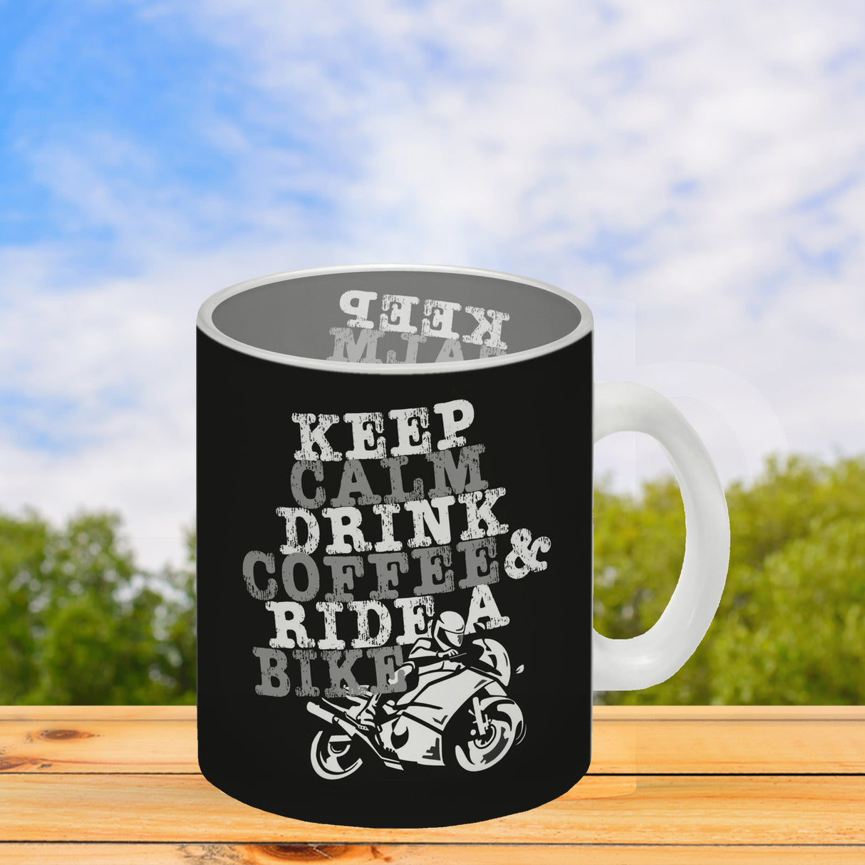Keep calm & ride a bike Kaffeebecher zum Thema Motorrad fahren