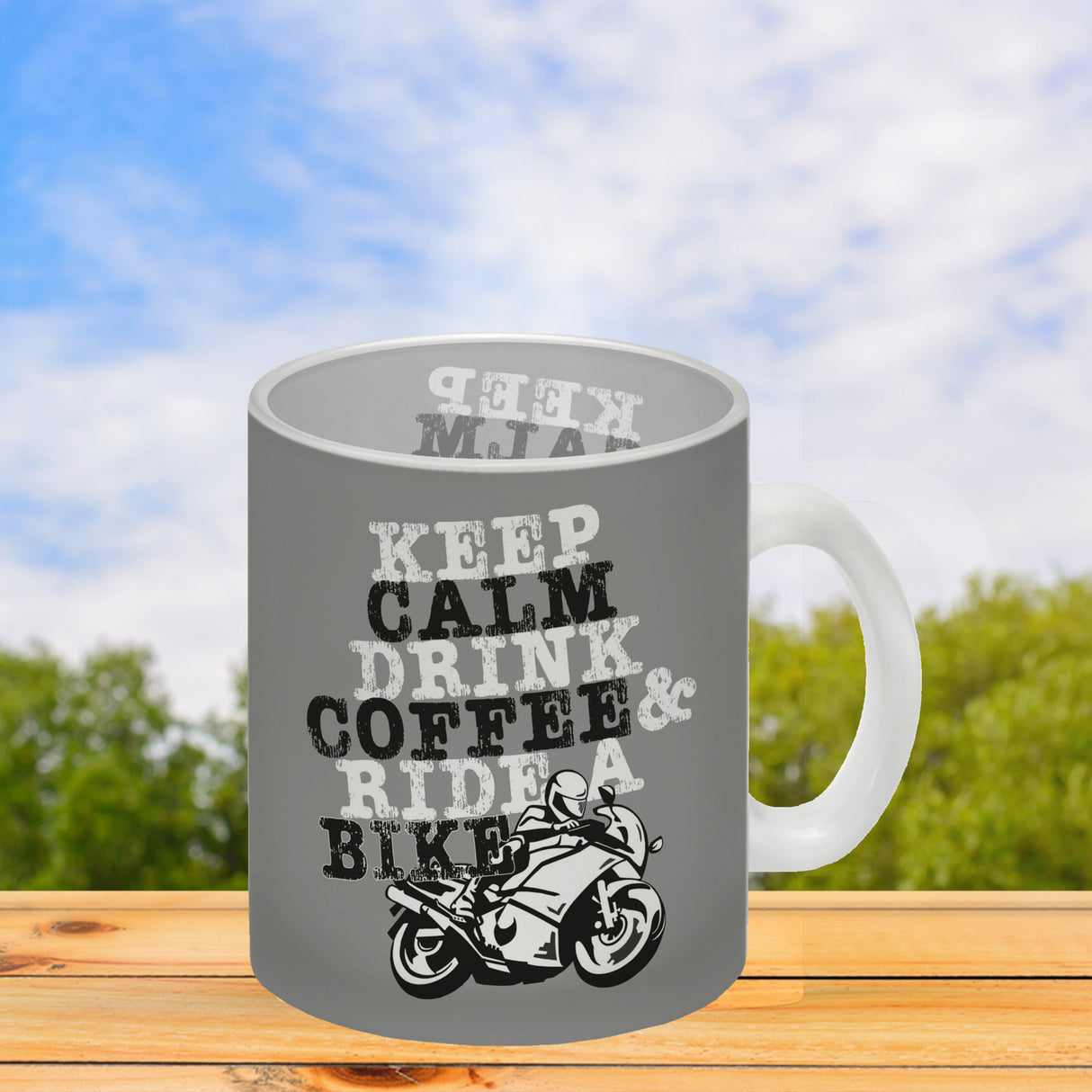 Keep calm & ride a bike Kaffeebecher zum Thema Motorrad fahren