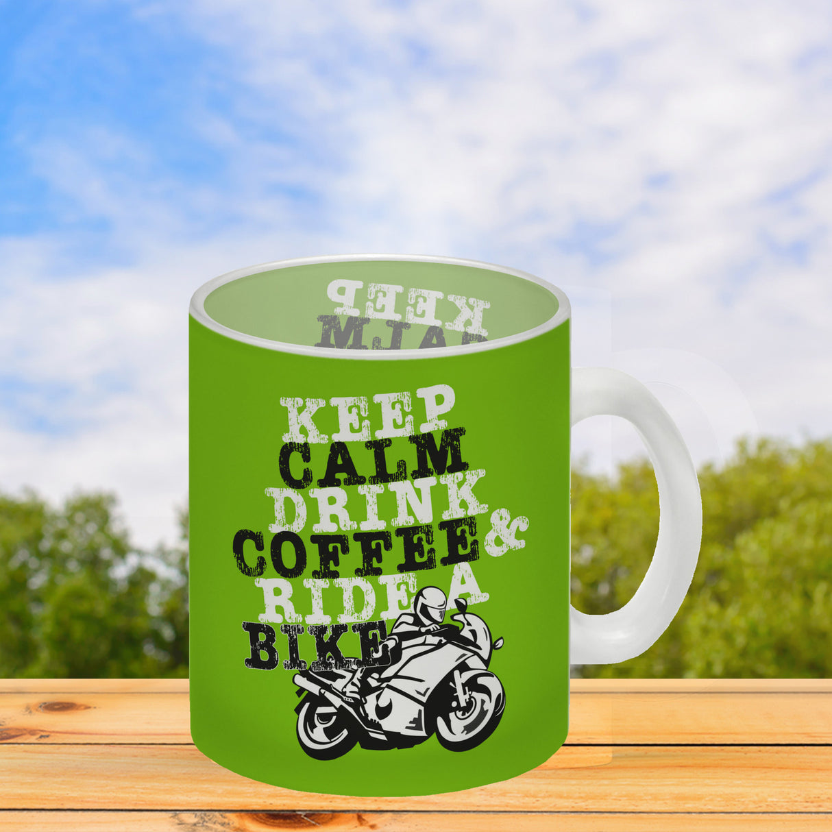 Keep calm & ride a bike Kaffeebecher zum Thema Motorrad fahren
