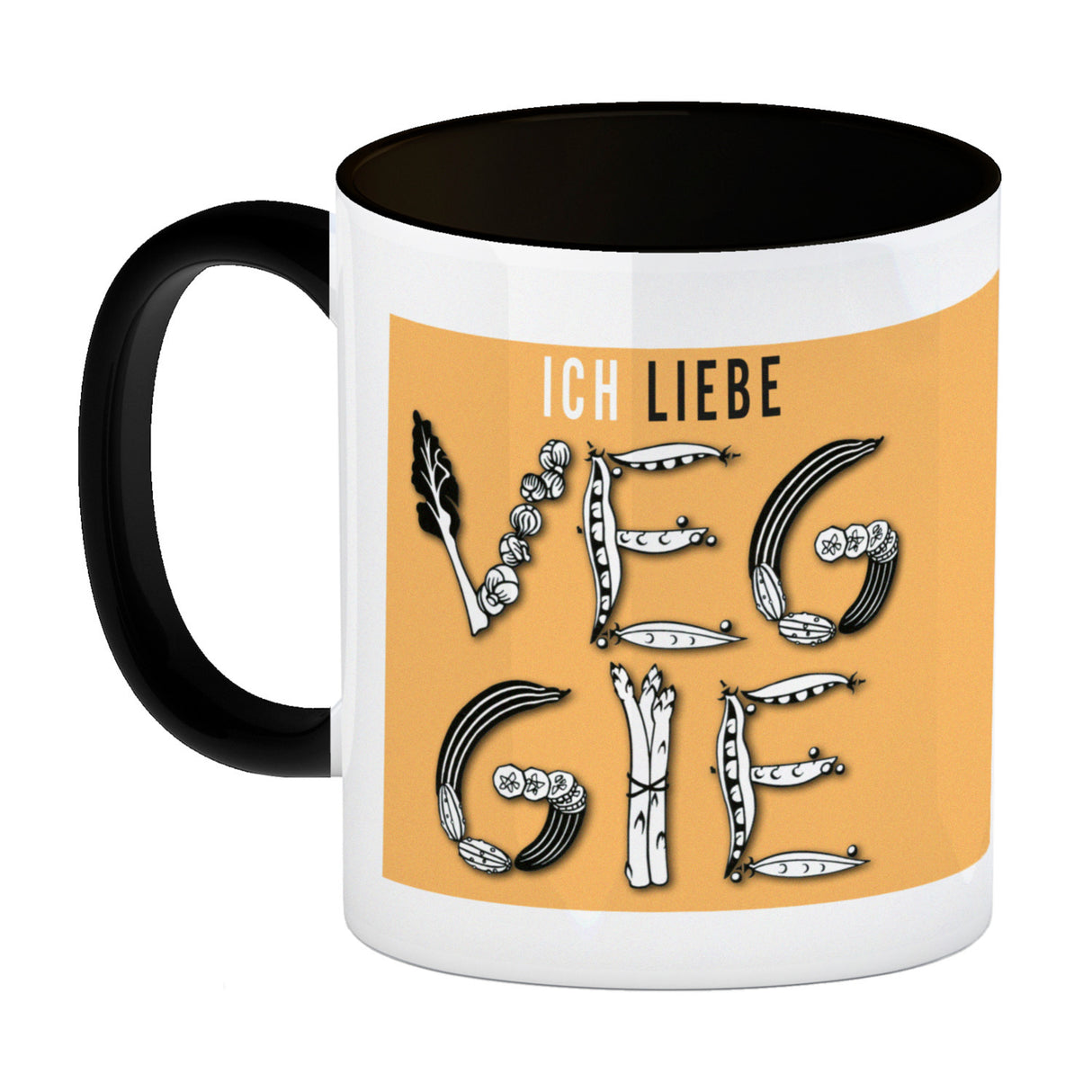 Ich liebe Veggie Kaffeebecher mit Gemüse Motiv in orange