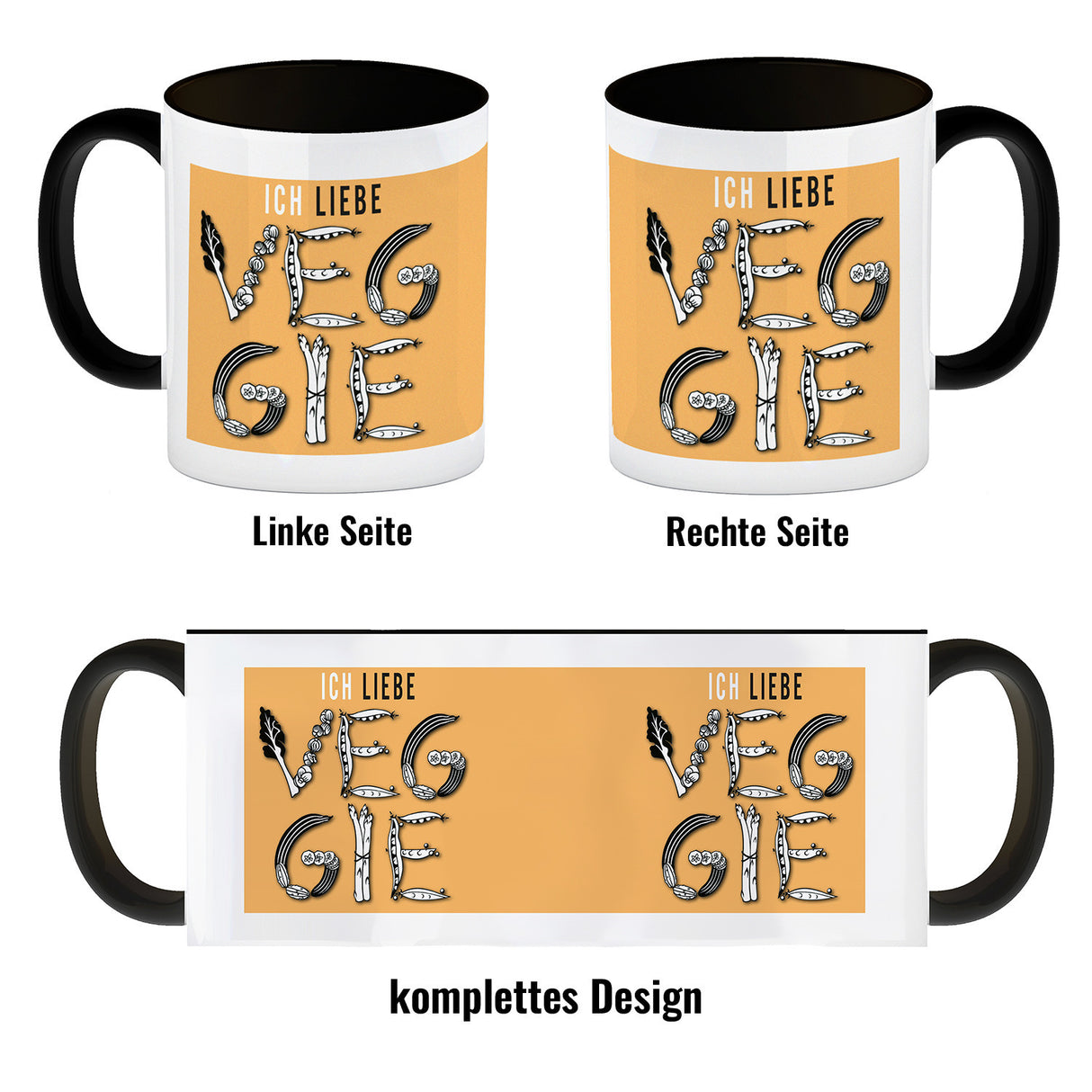 Ich liebe Veggie Kaffeebecher mit Gemüse Motiv in orange