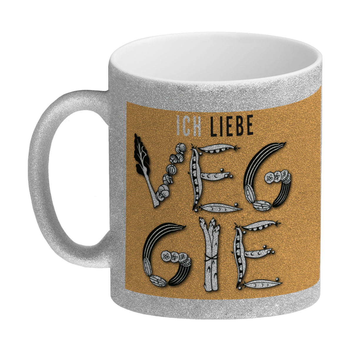 Ich liebe Veggie Kaffeebecher mit Gemüse Motiv in orange