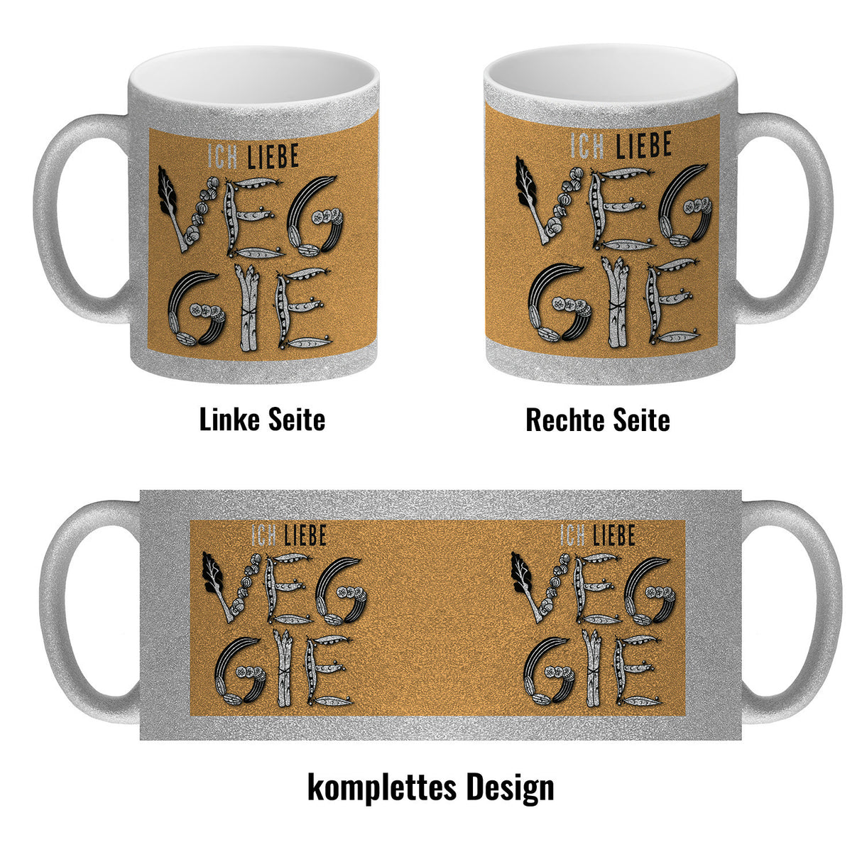 Ich liebe Veggie Kaffeebecher mit Gemüse Motiv in orange
