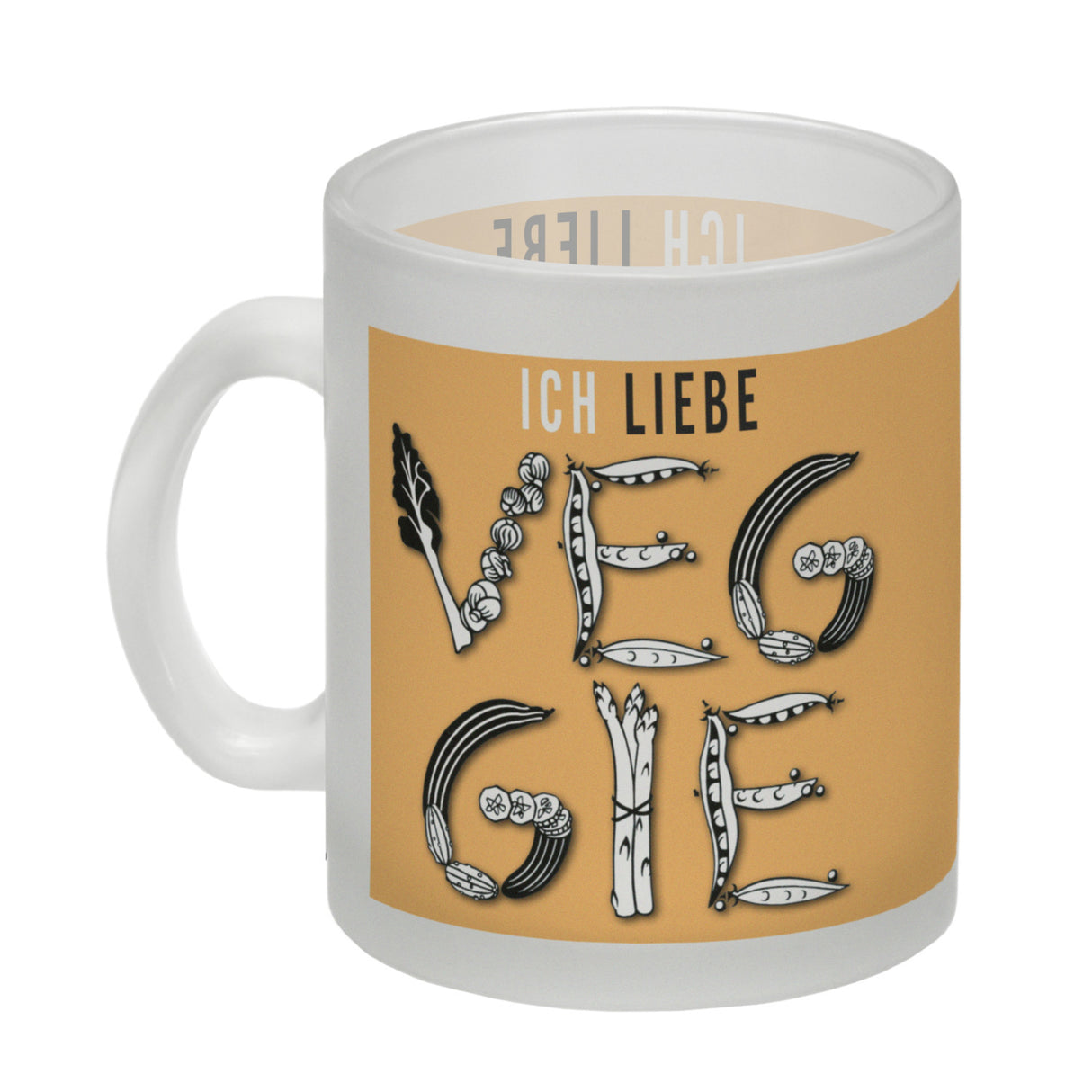 Ich liebe Veggie Kaffeebecher mit Gemüse Motiv in orange