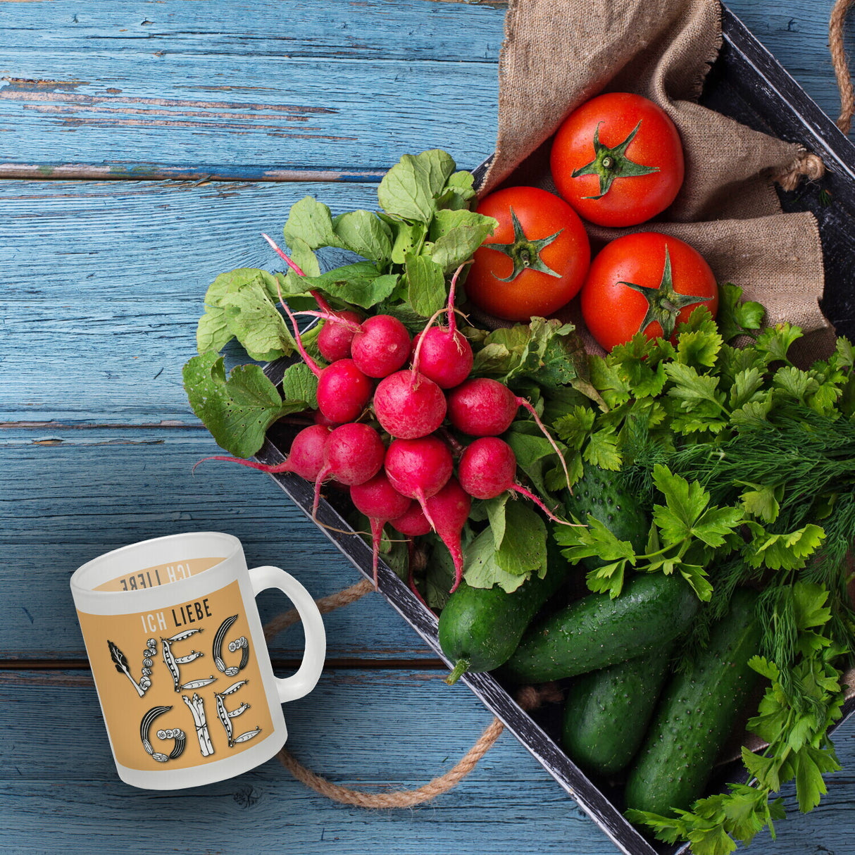 Ich liebe Veggie Kaffeebecher mit Gemüse Motiv in orange