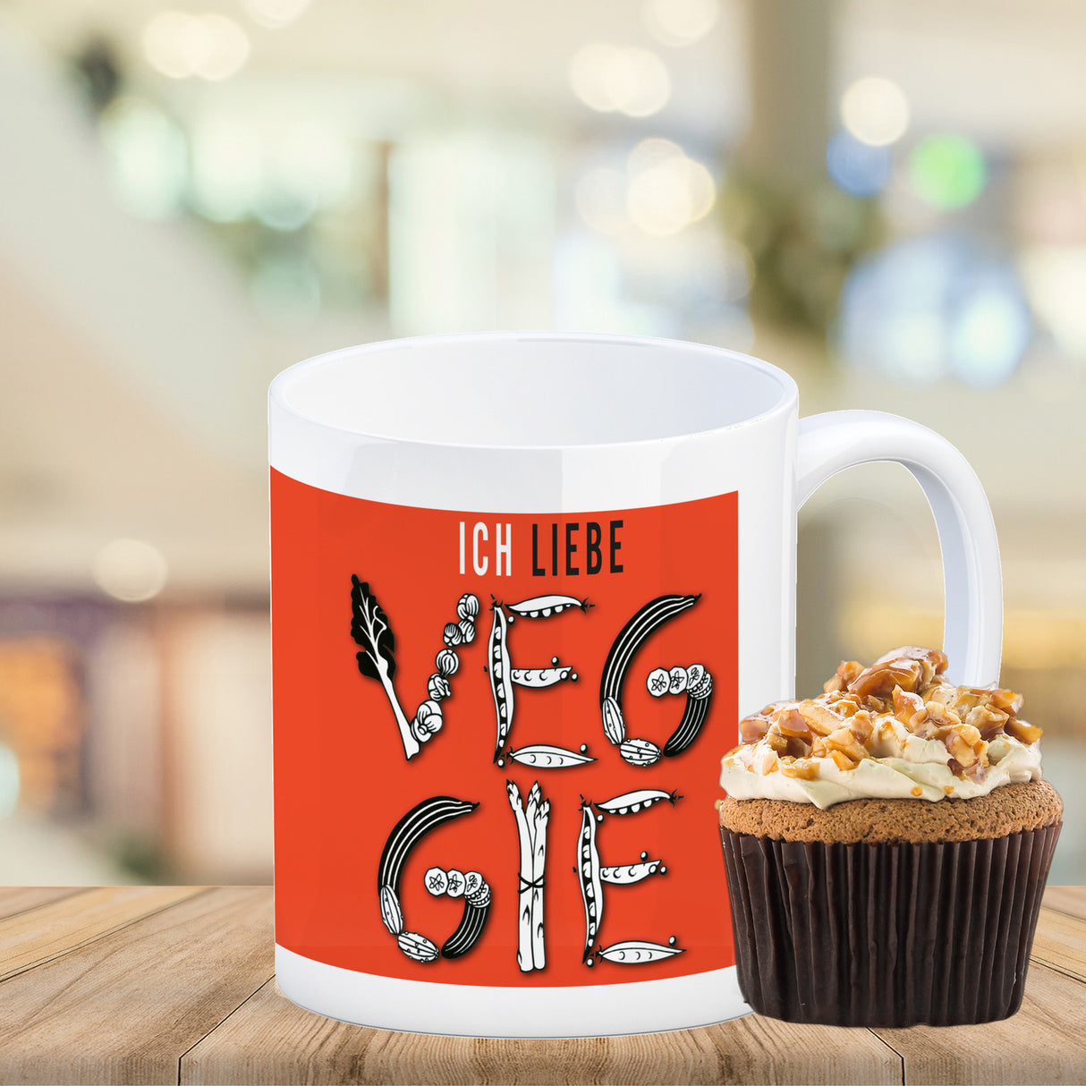 Ich liebe Veggie Kaffeebecher mit Gemüse Motiv in orange