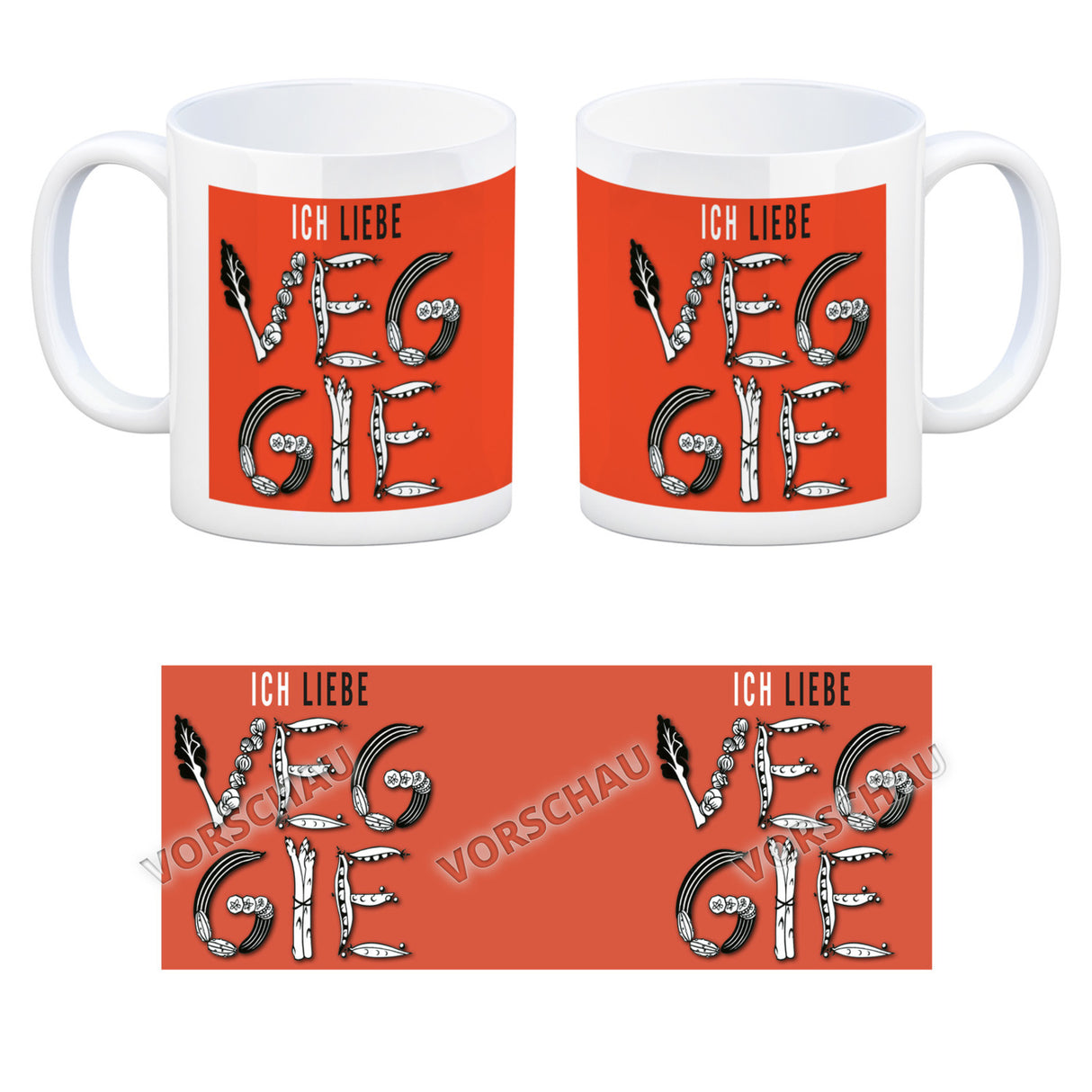 Ich liebe Veggie Kaffeebecher mit Gemüse Motiv in orange