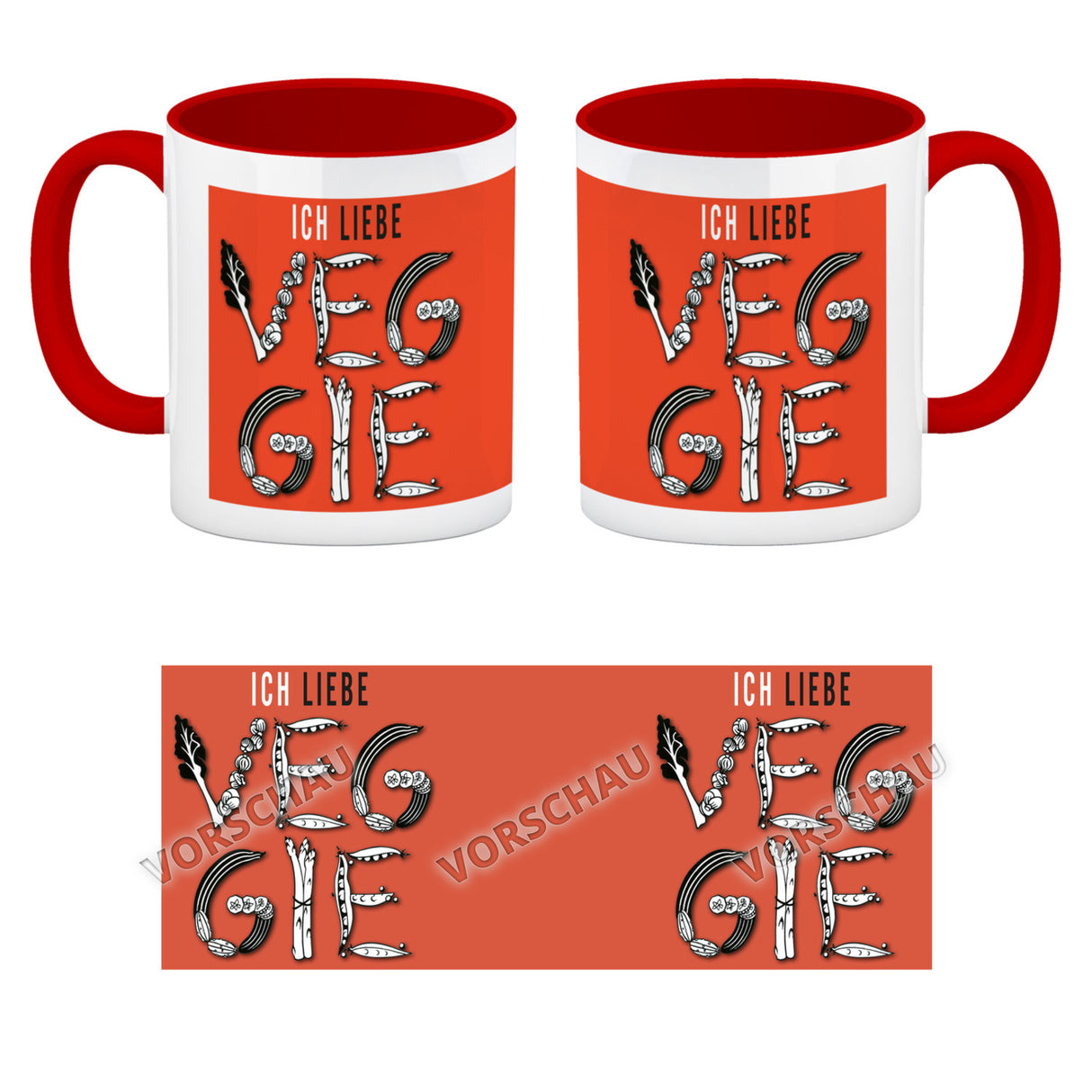 Ich liebe Veggie Kaffeebecher mit Gemüse Motiv in orange