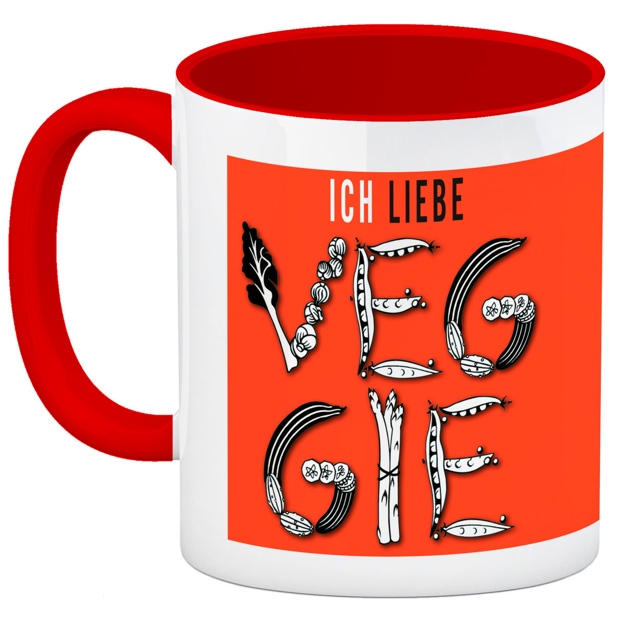 Ich liebe Veggie Kaffeebecher mit Gemüse Motiv in orange