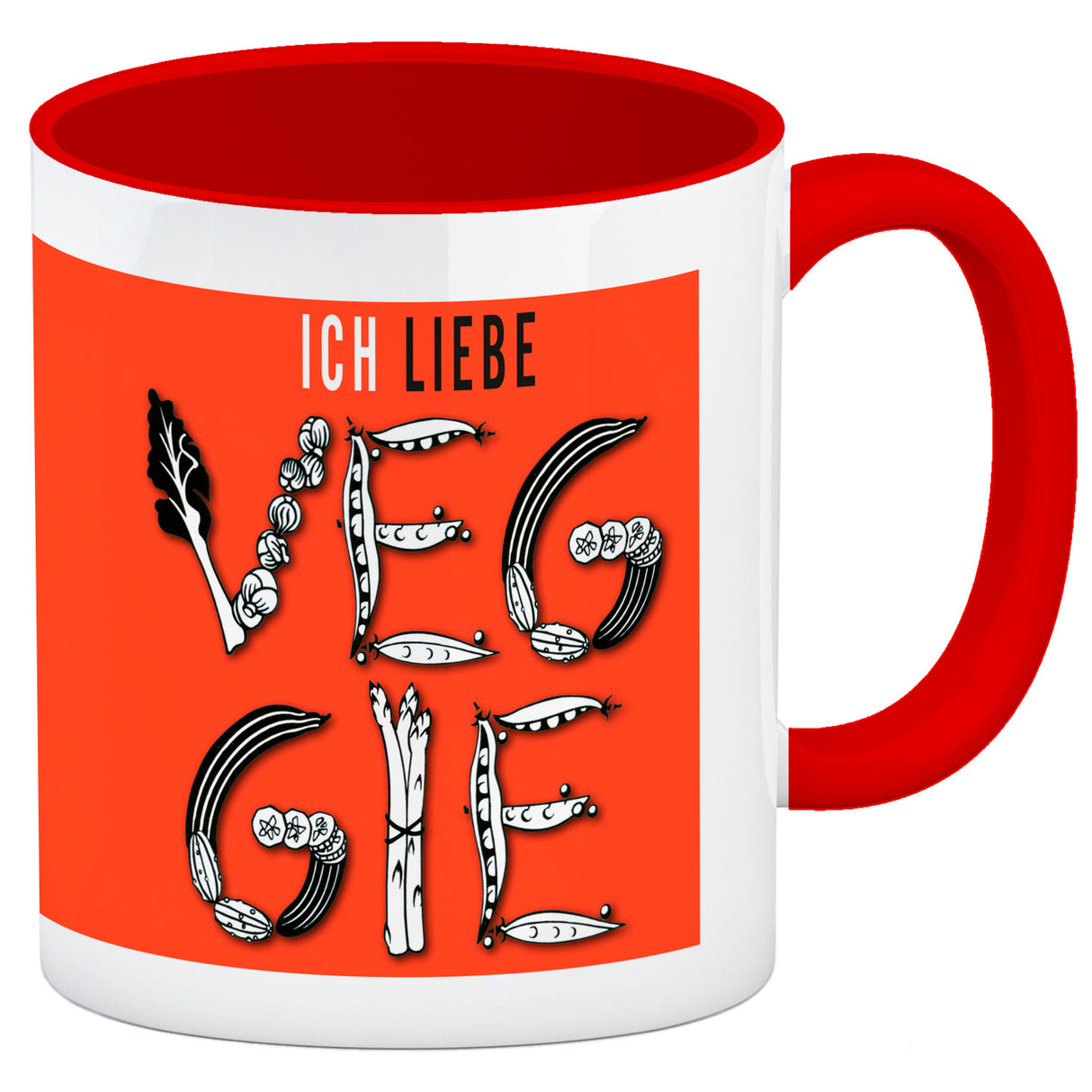 Ich liebe Veggie Kaffeebecher mit Gemüse Motiv in orange
