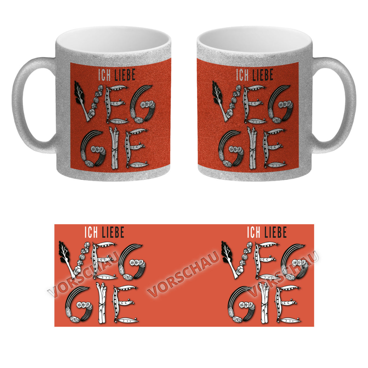 Ich liebe Veggie Kaffeebecher mit Gemüse Motiv in orange