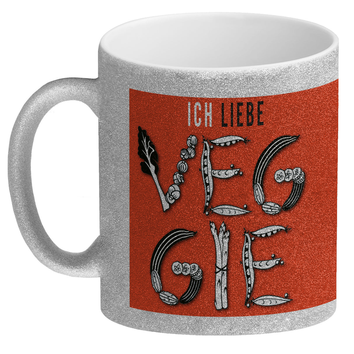 Ich liebe Veggie Kaffeebecher mit Gemüse Motiv in orange
