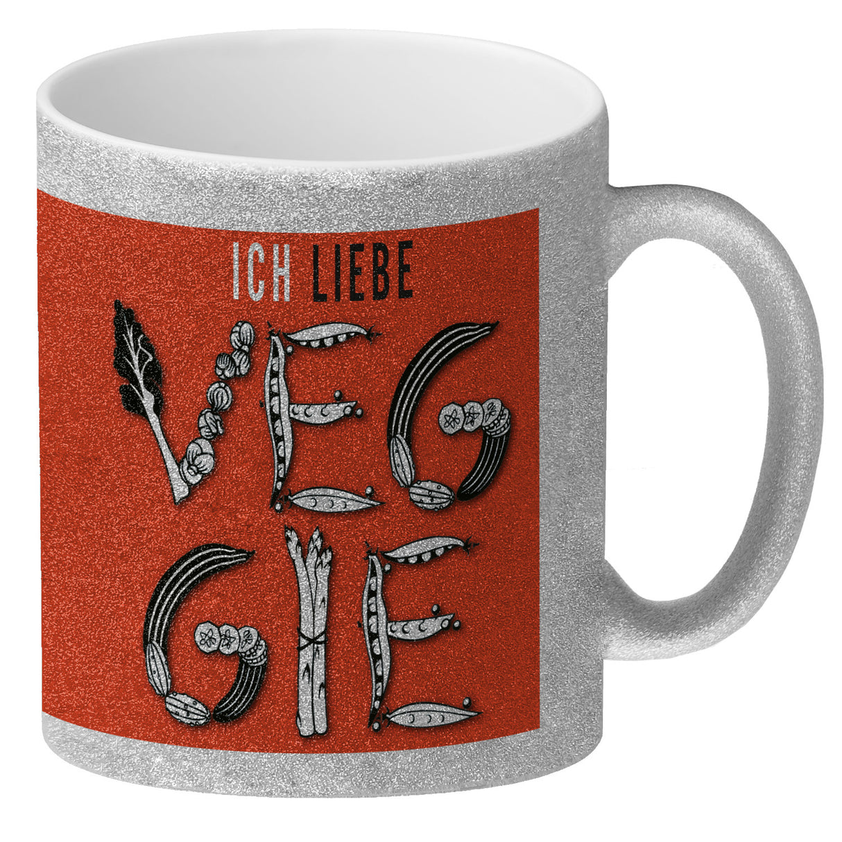 Ich liebe Veggie Kaffeebecher mit Gemüse Motiv in orange