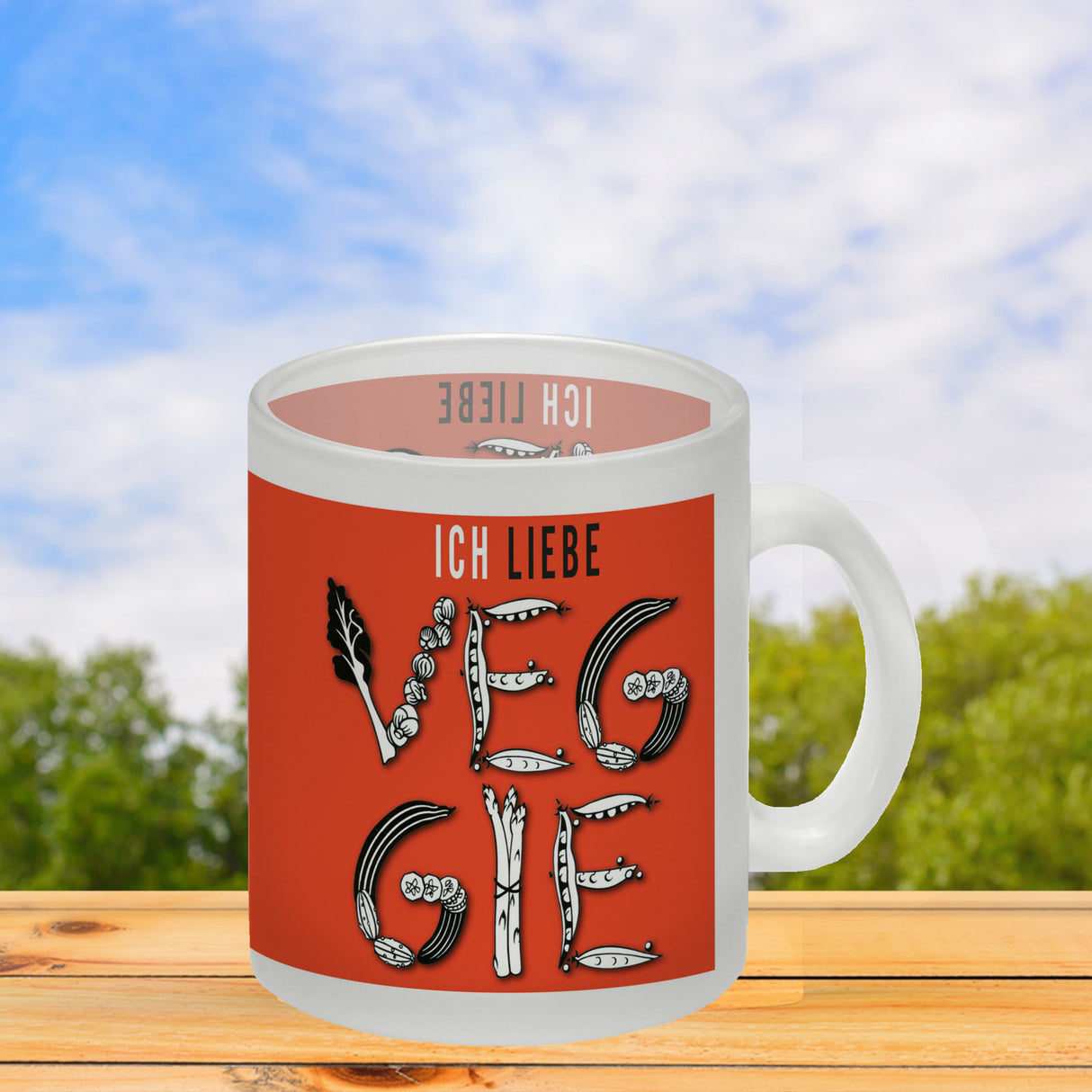 Ich liebe Veggie Kaffeebecher mit Gemüse Motiv in orange