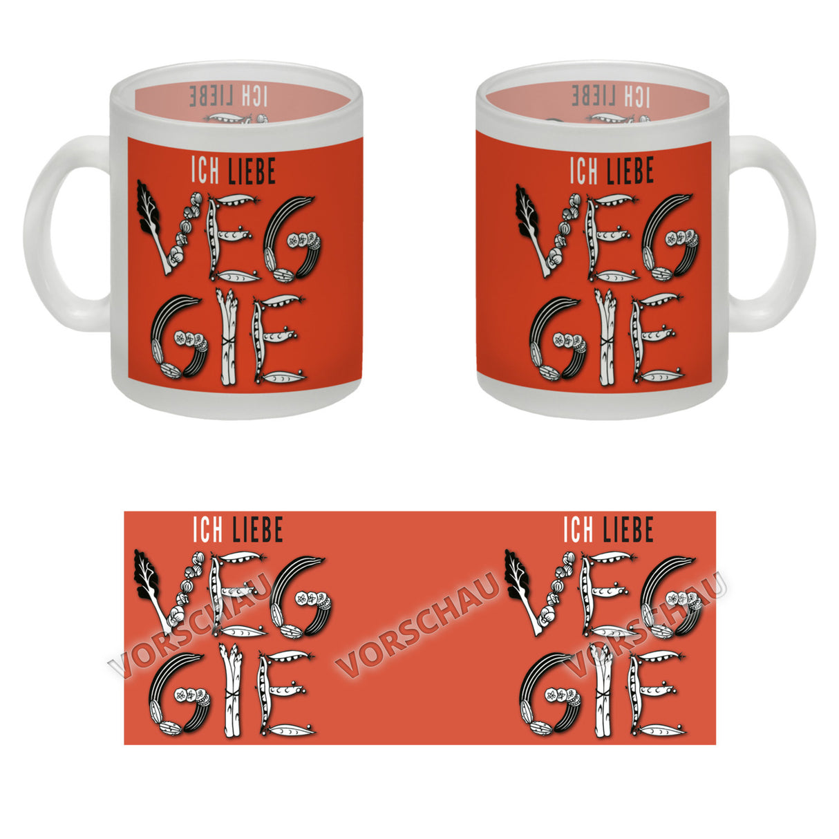 Ich liebe Veggie Kaffeebecher mit Gemüse Motiv in orange
