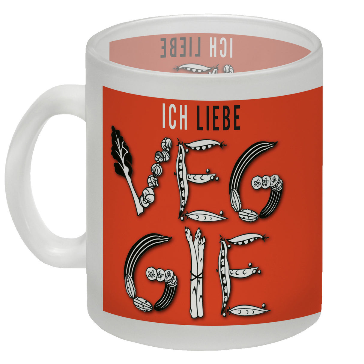 Ich liebe Veggie Kaffeebecher mit Gemüse Motiv in orange