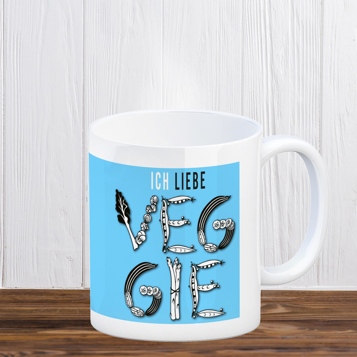 Ich liebe Veggie Kaffeebecher mit Gemüse Motiv in orange