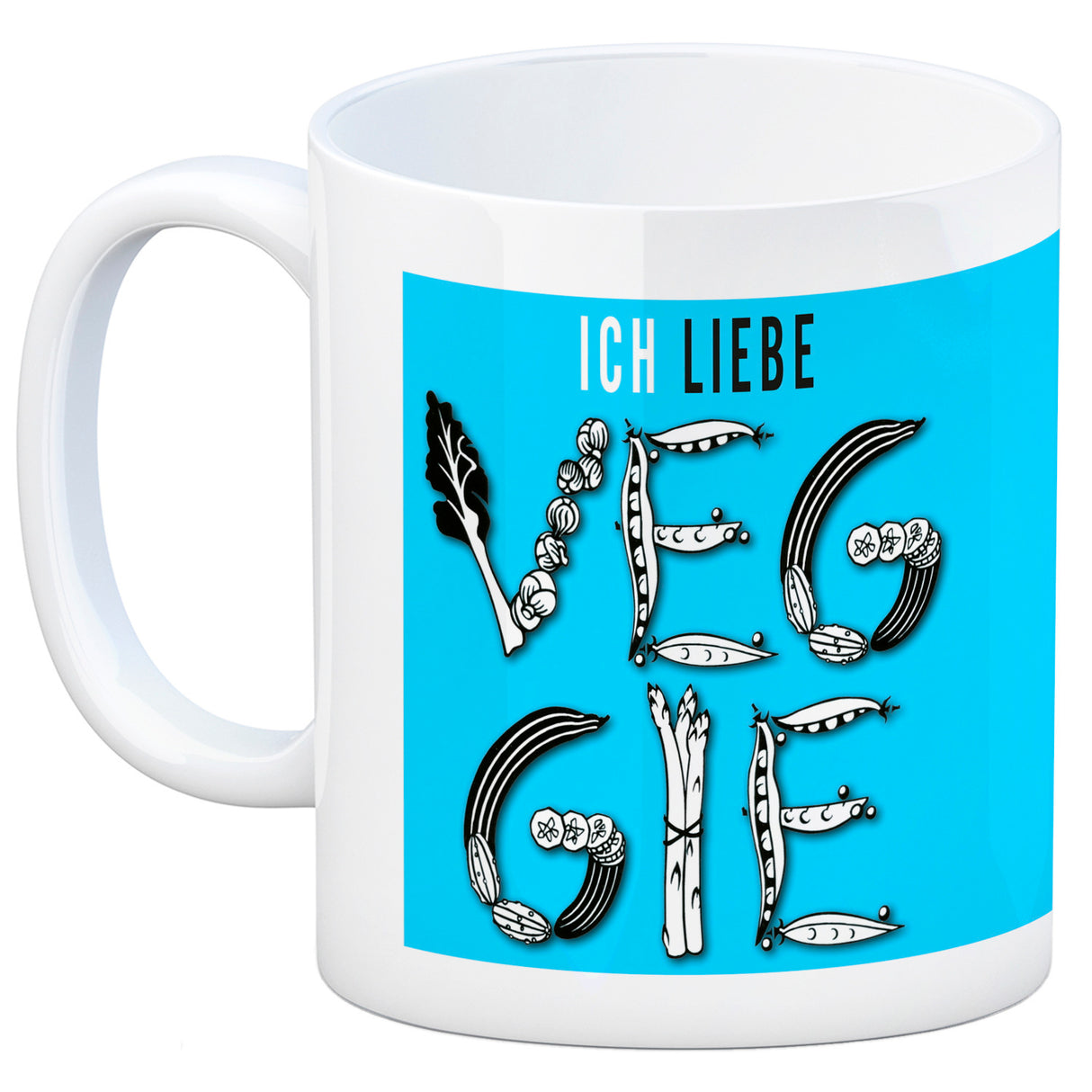 Ich liebe Veggie Kaffeebecher mit Gemüse Motiv in orange