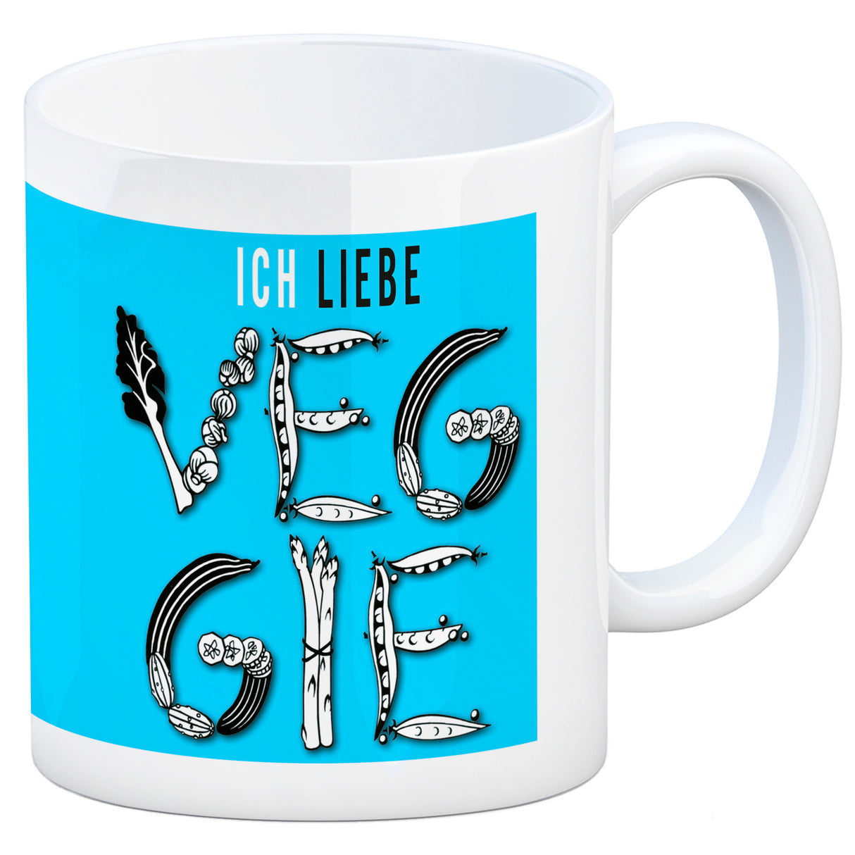 Ich liebe Veggie Kaffeebecher mit Gemüse Motiv in orange
