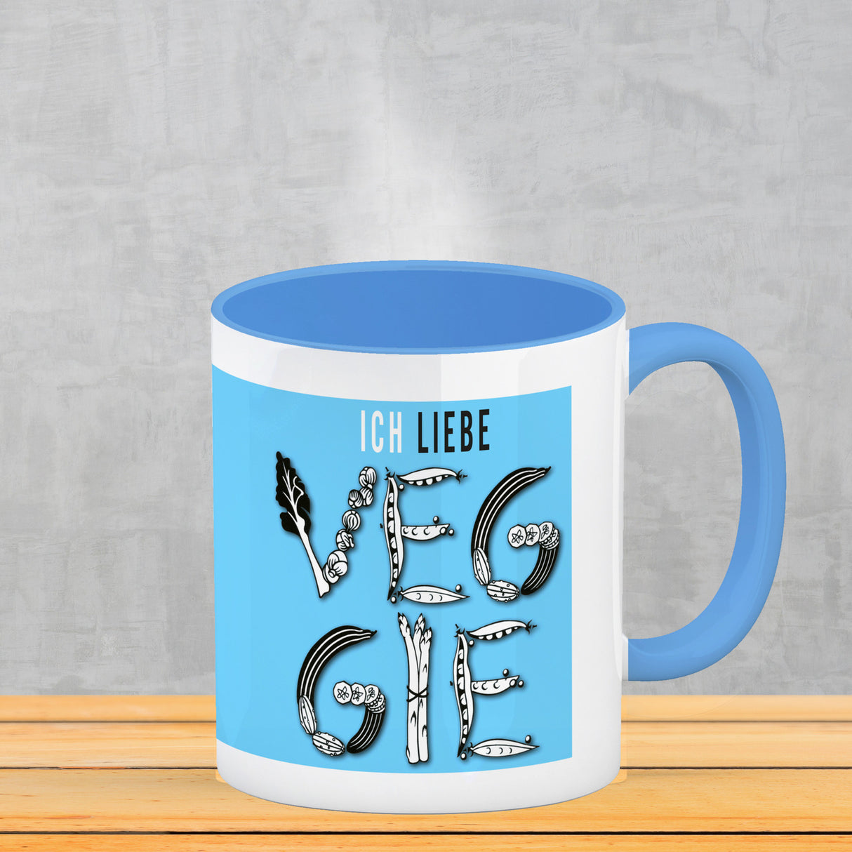 Ich liebe Veggie Kaffeebecher mit Gemüse Motiv in orange