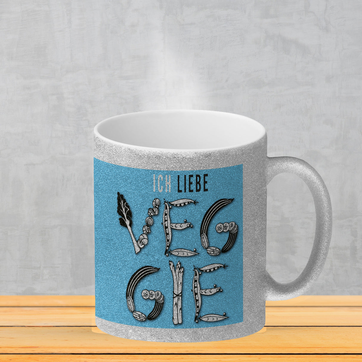 Ich liebe Veggie Kaffeebecher mit Gemüse Motiv in orange