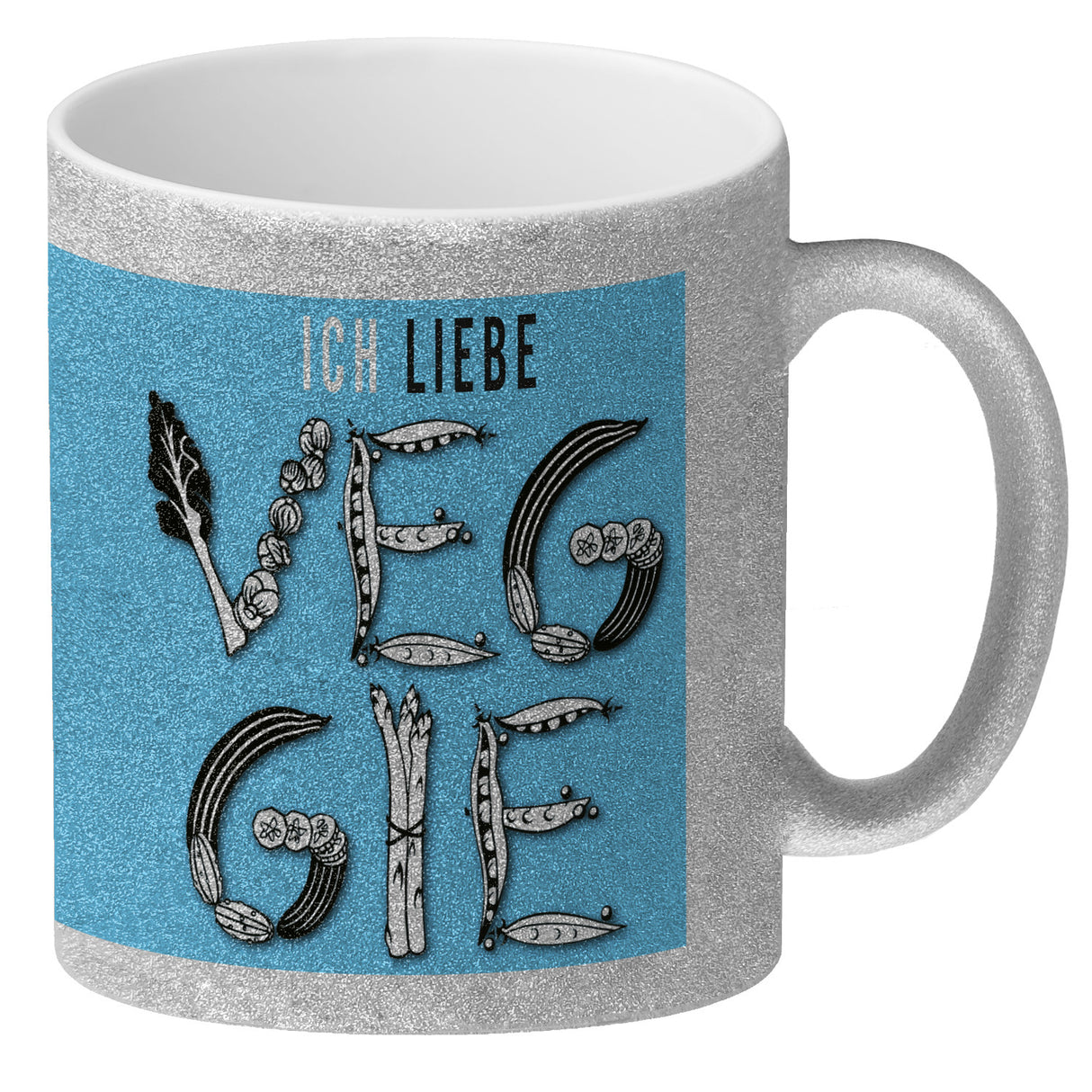 Ich liebe Veggie Kaffeebecher mit Gemüse Motiv in orange