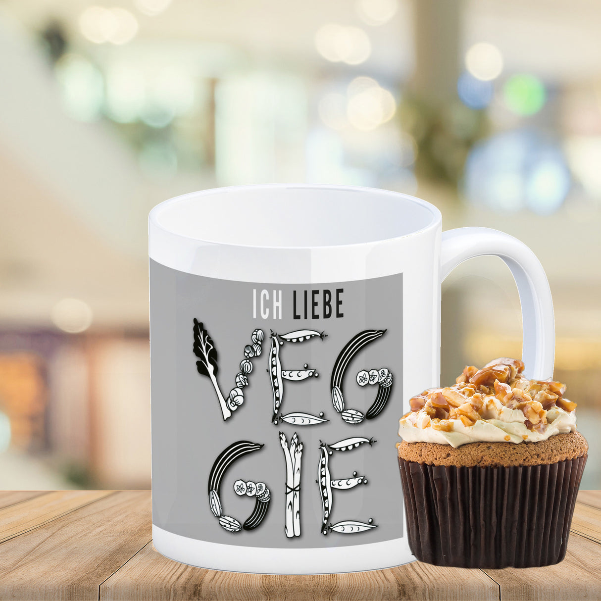 Ich liebe Veggie Kaffeebecher mit Gemüse Motiv in orange
