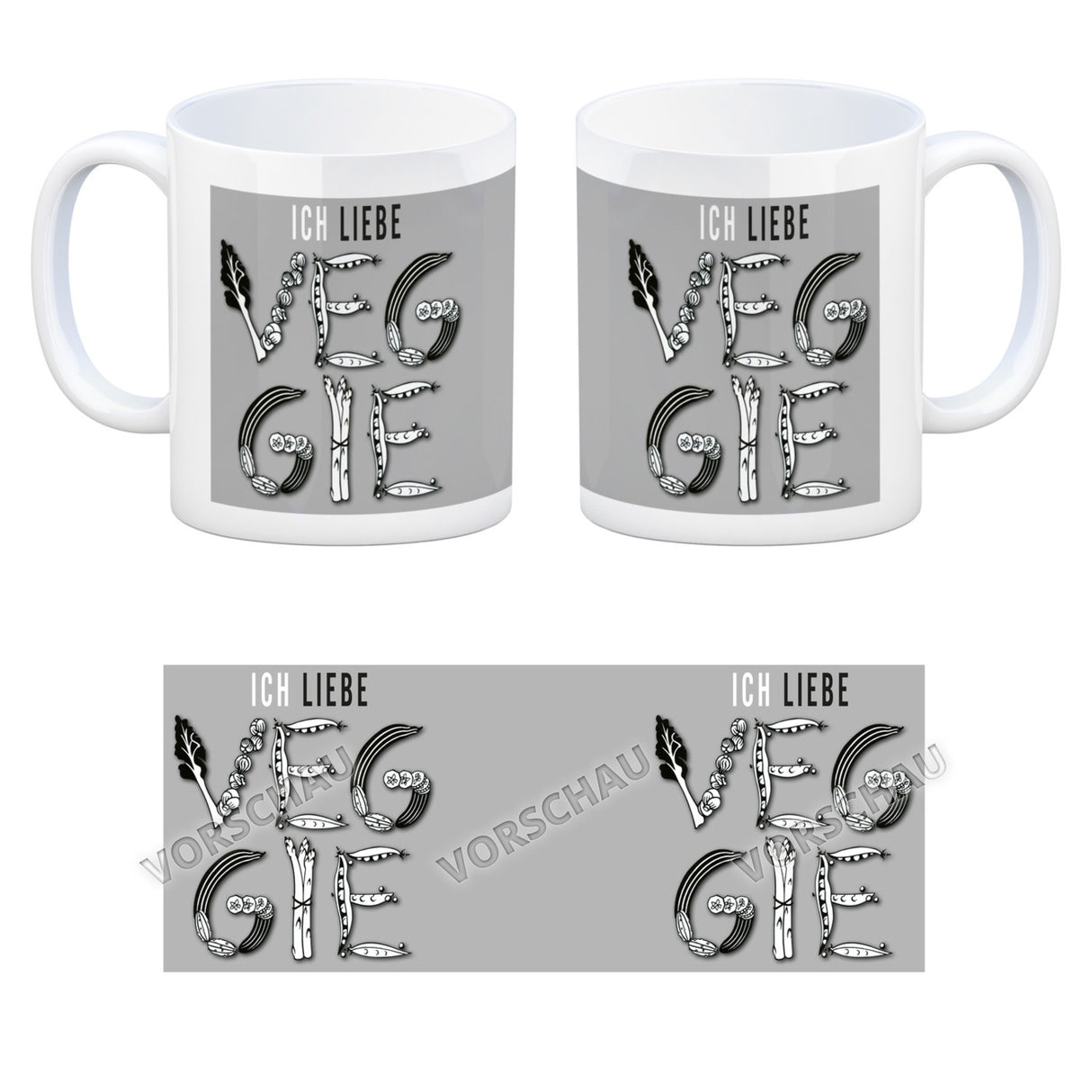 Ich liebe Veggie Kaffeebecher mit Gemüse Motiv in orange