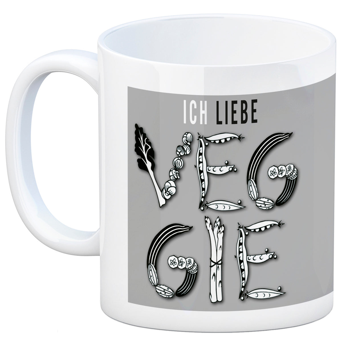 Ich liebe Veggie Kaffeebecher mit Gemüse Motiv in orange