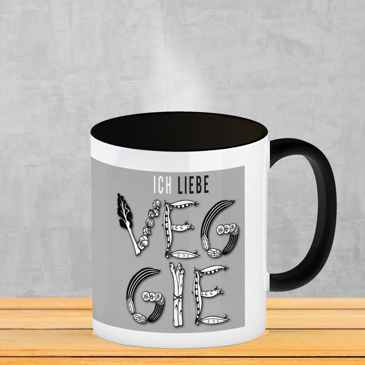Ich liebe Veggie Kaffeebecher mit Gemüse Motiv in orange