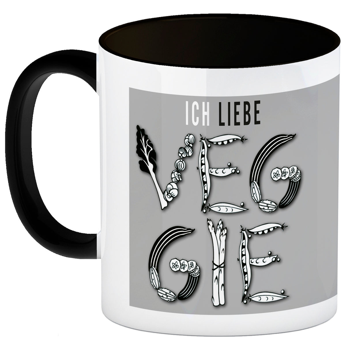 Ich liebe Veggie Kaffeebecher mit Gemüse Motiv in orange