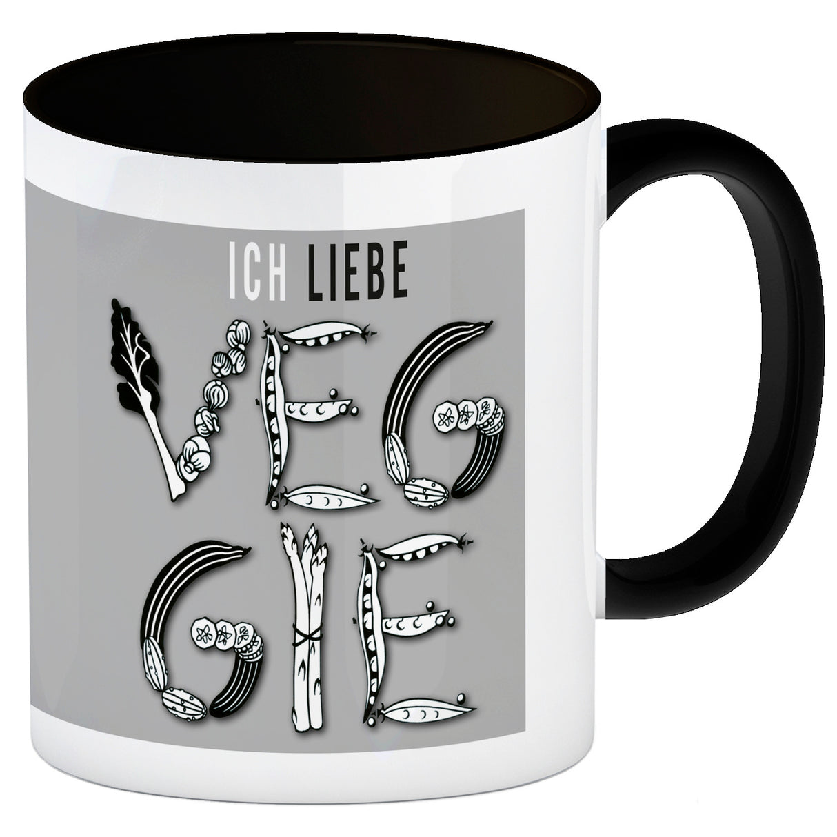 Ich liebe Veggie Kaffeebecher mit Gemüse Motiv in orange
