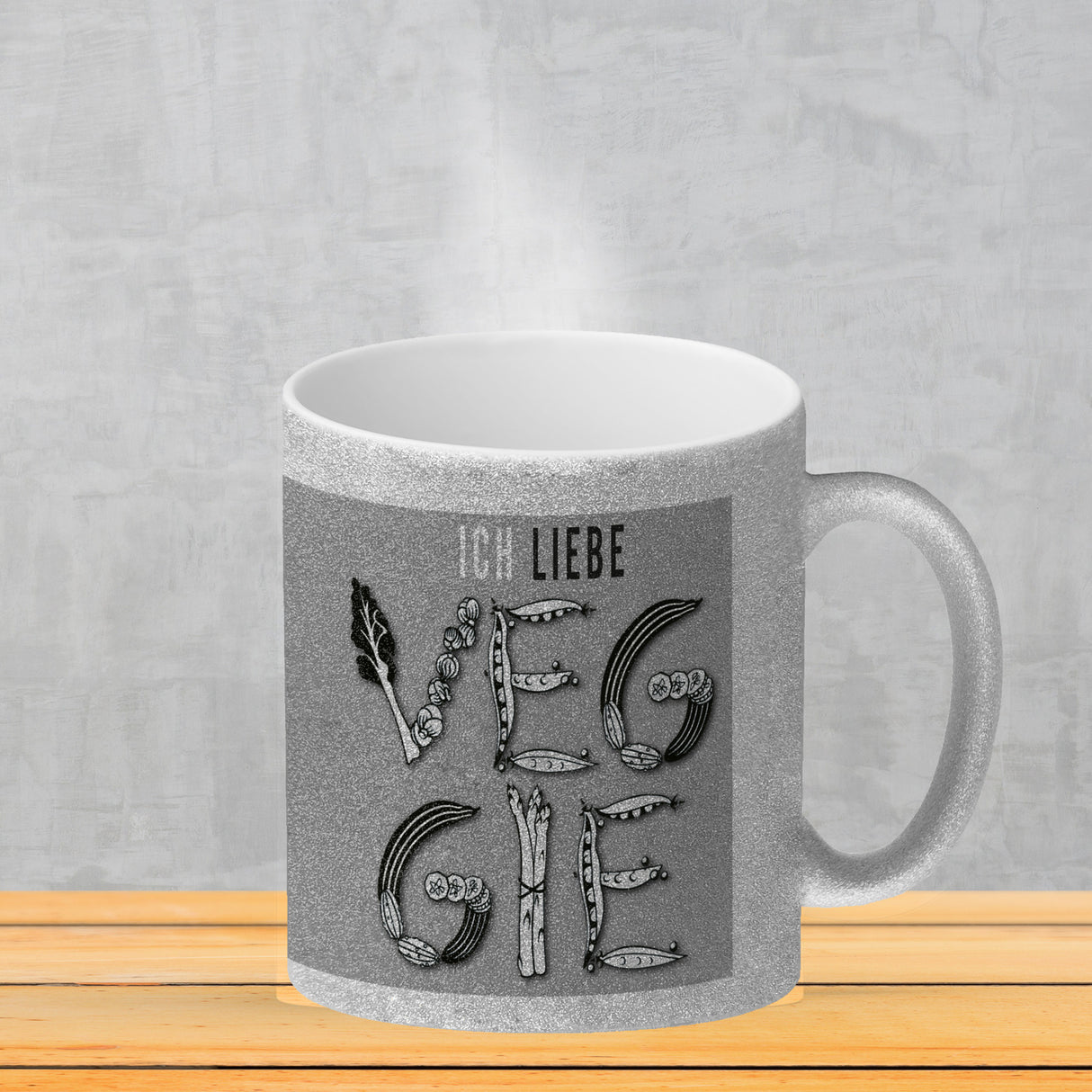 Ich liebe Veggie Kaffeebecher mit Gemüse Motiv in orange
