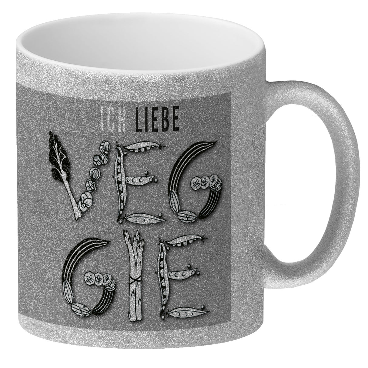 Ich liebe Veggie Kaffeebecher mit Gemüse Motiv in orange