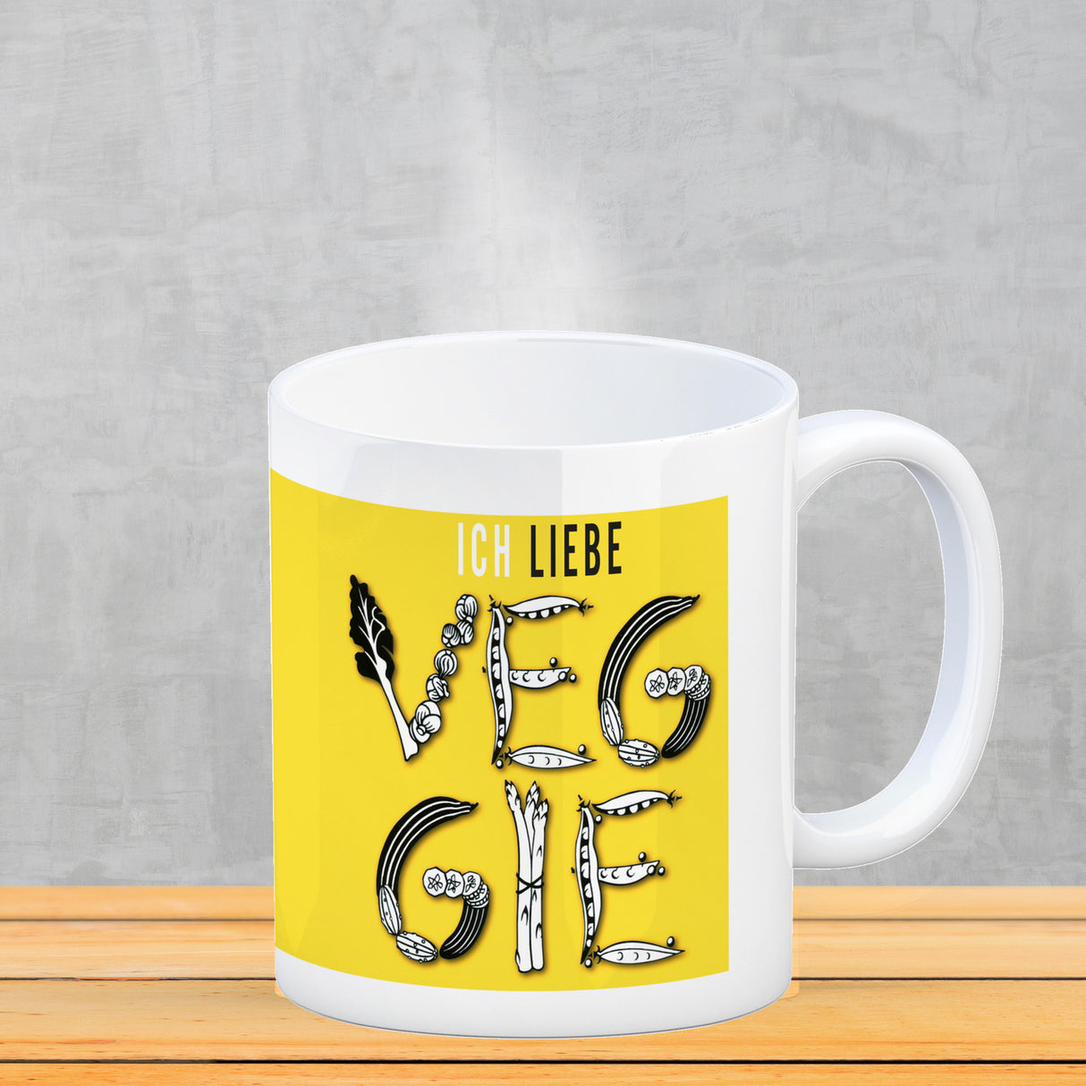 Ich liebe Veggie Kaffeebecher mit Gemüse Motiv in orange